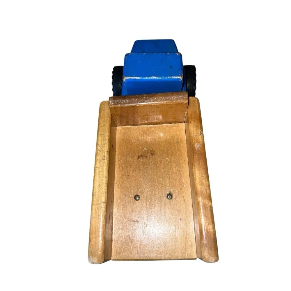 Vintage Wooden Dump Truck Blue Cab 10